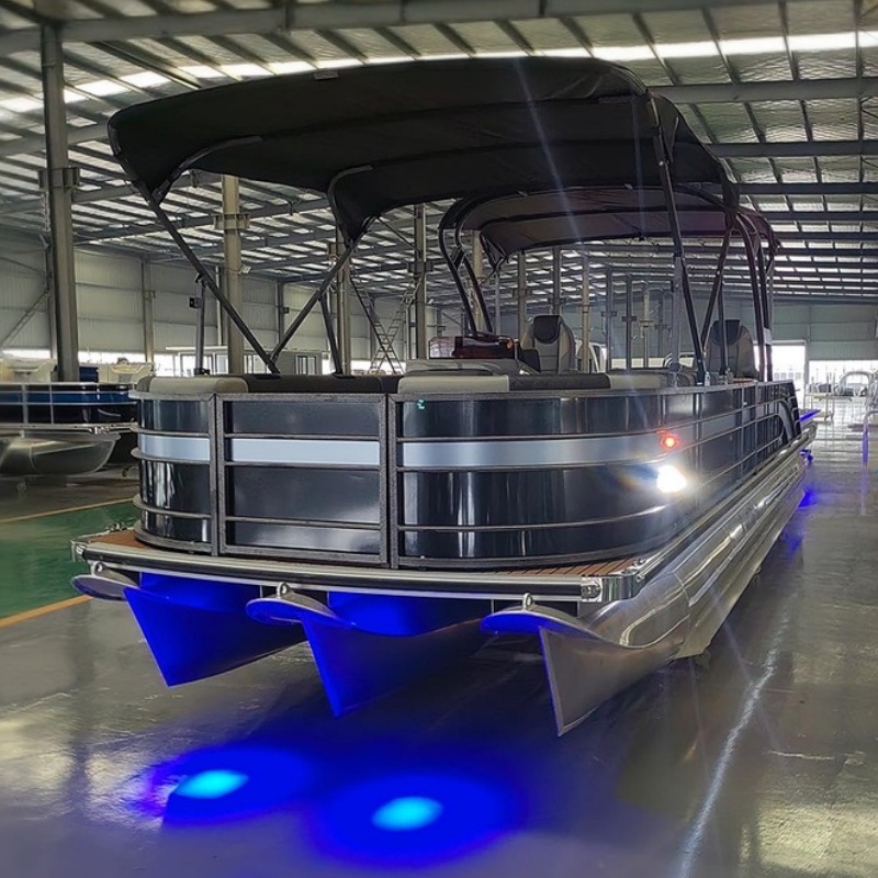 Barco pontón de aluminio para fiesta de buceo en el lago Tritoon de ocio familiar de lujo de 21 pies