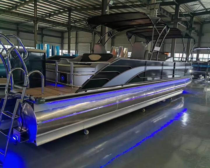 Barco pontón de aluminio para fiesta de buceo en el lago Tritoon de ocio familiar de lujo de 21 pies