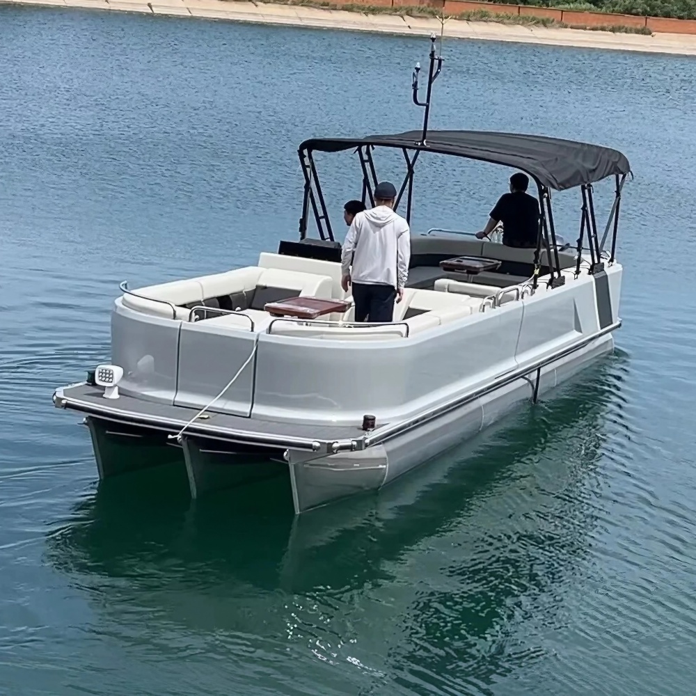Barco pontón de dos pisos Tritoon Party de 23 pies con tobogán