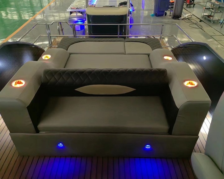 Barco pontón de aluminio para fiesta de buceo en el lago Tritoon de ocio familiar de lujo de 21 pies