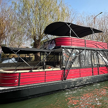 Barco pontón de dos pisos para fiestas de lujo de 36 pies con inodoro